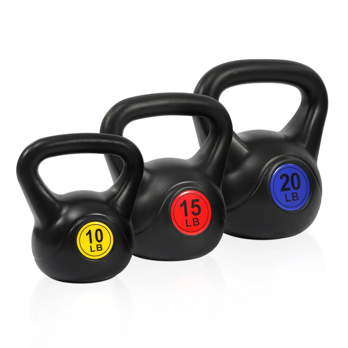 Wide Grip Kettlebell Exercise Fitness Weight Set, 3-Pieces: 10Lb, 15Lb and 20Lb Kettlebells